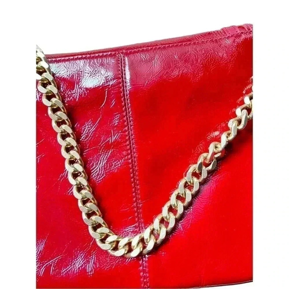 Kate Landry Red Patent Leather Purse Gold Chain Strap Preowned Great Condition - Picture 3 of 14